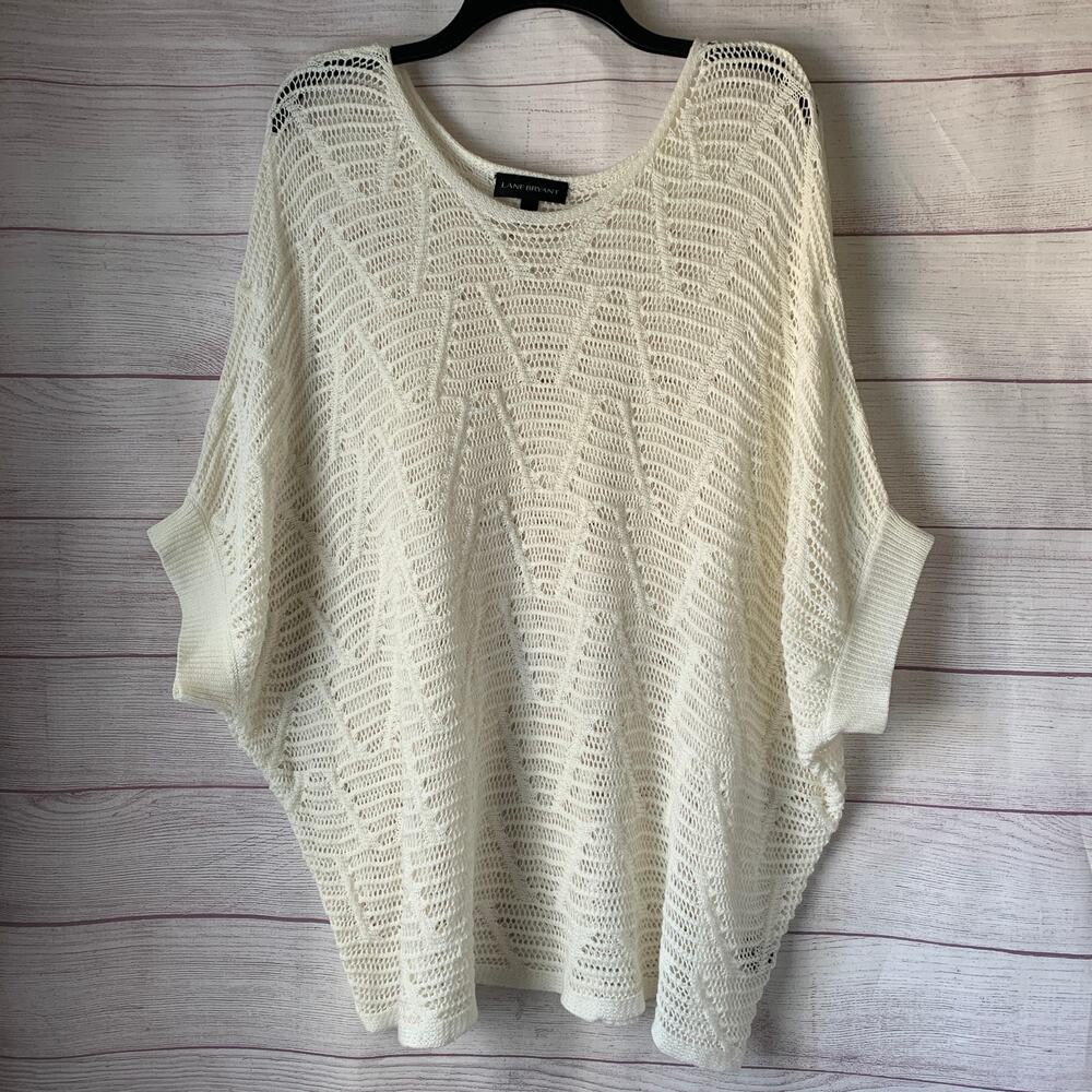 Lane Bryan Open Knit Sweater Tunic Poncho Swim Cover Up Dolman Sleeve Size 26/28
